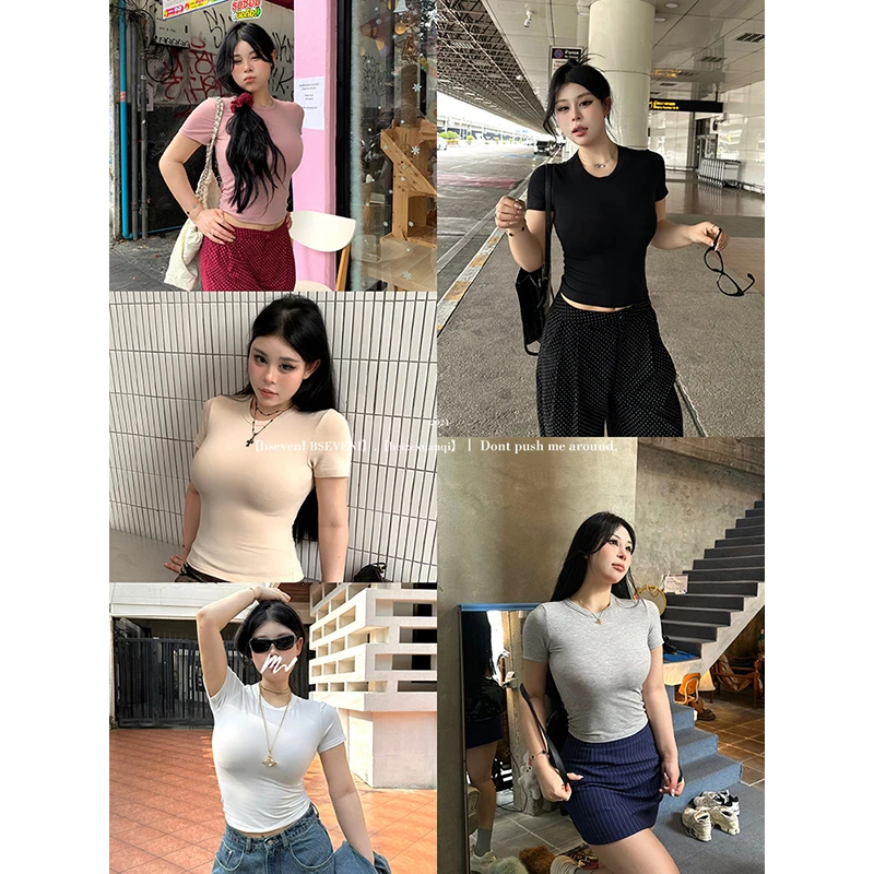 黑泽玄七修身短袖多色T恤夏季显瘦正肩百搭辣妹打底衫上衣女