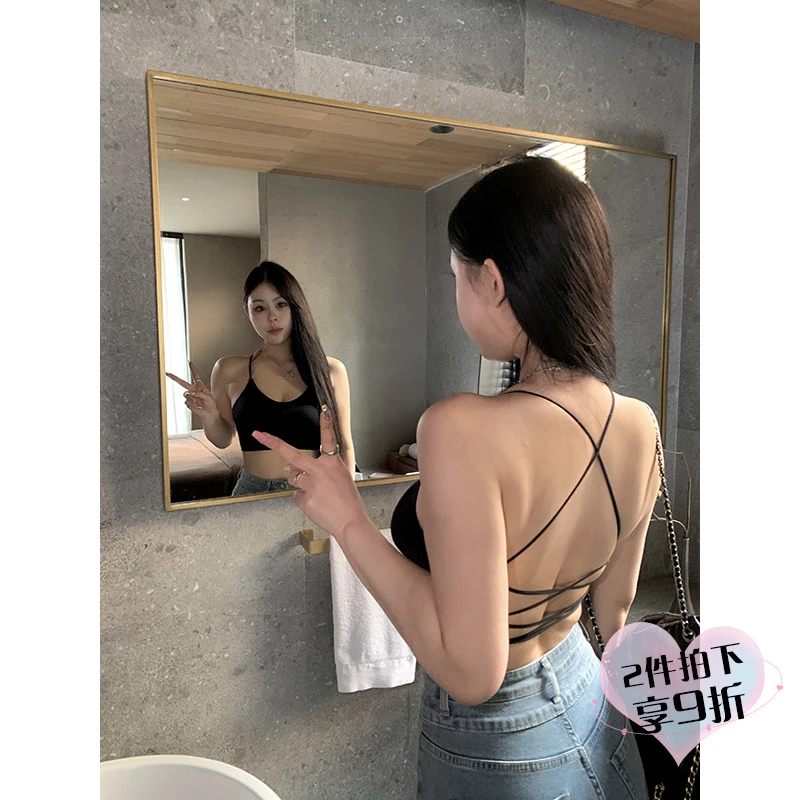 【抖音定制】黑泽玄七 美背辣妹带胸垫吊带背心女  98231BD1163