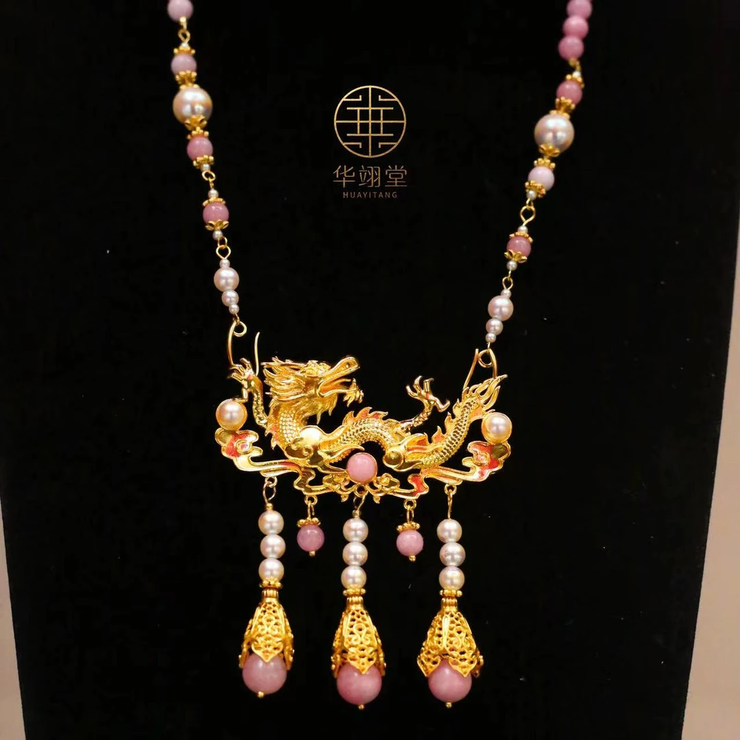 铜合金婚庆饰品 福利款华翊堂原创设计铜镀金宝石蜜桃乌龙璎珞