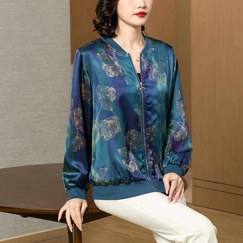 珂影依宽松外套女2025秋季新款时尚印花长袖高级洋气妈妈棒球服