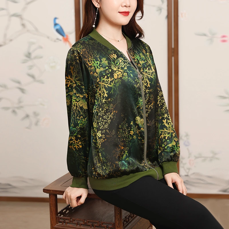 珂影依宽松大码棒球服女春秋季新款时尚印花高端洋气妈妈夹克外套