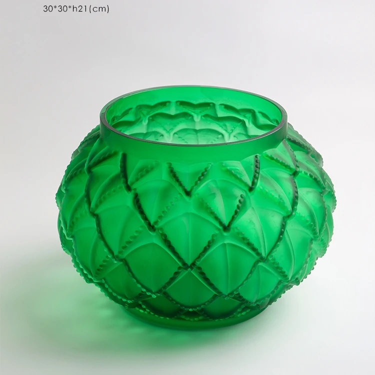 法式创意水晶磨砂翡翠绿聚宝盆琉璃花瓶家居花瓶家居装饰摆件