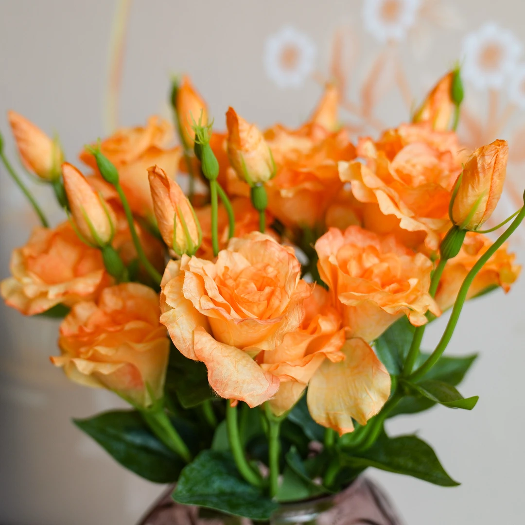 复古仿真花3头洋桔梗花束花艺家居客厅餐桌装饰干花假花