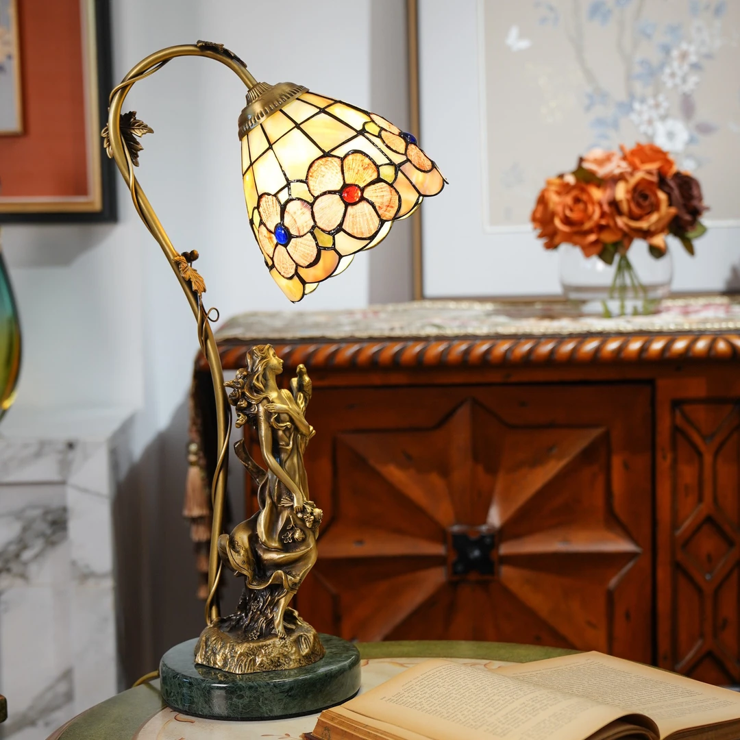 女神复古贝壳台灯黄铜大理石底座客厅卧室书房灯S1228LD-06T