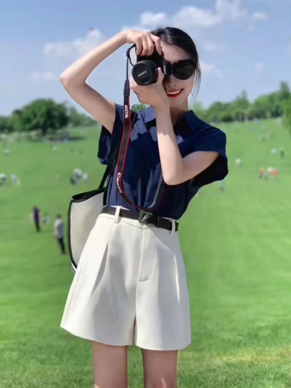 2025夏季小个子港风盐系穿搭减龄网红炸街职业衬衫短裤两件套装女
