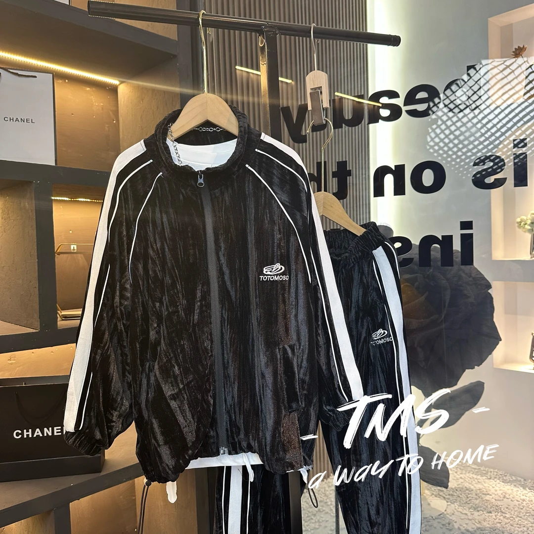 春夏新品闪闪耀眼男女童亲子套装韩版高级光泽感宽松休闲运动套装