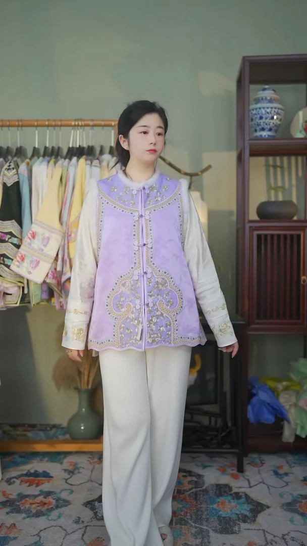 【闪购商品】织绣冬款双层紫色马甲胸围112