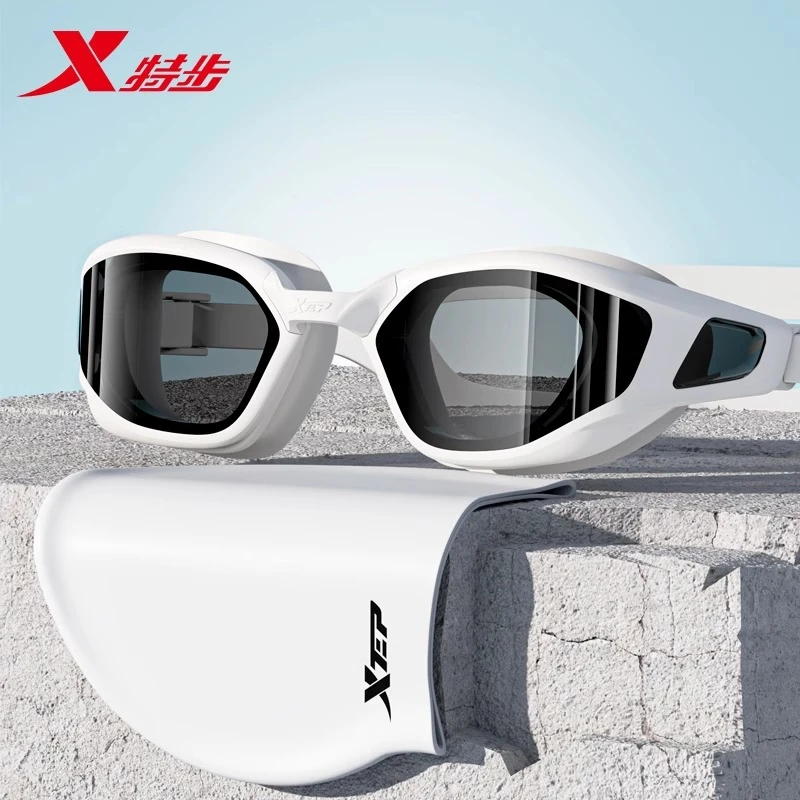 特步泳镜高清防雾防水女士泳帽专业竞速中框游泳眼镜近视男款