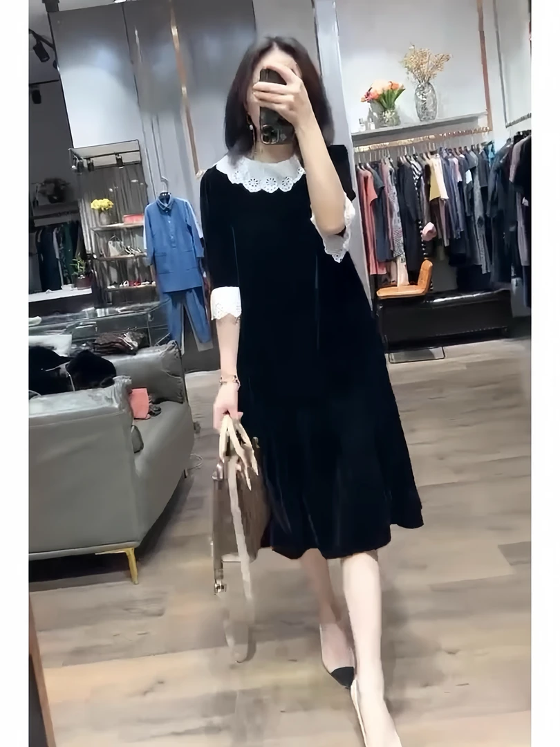 今年流行漂亮裙子高级感复古高端精致气质绝美黑色连衣裙早秋新款
