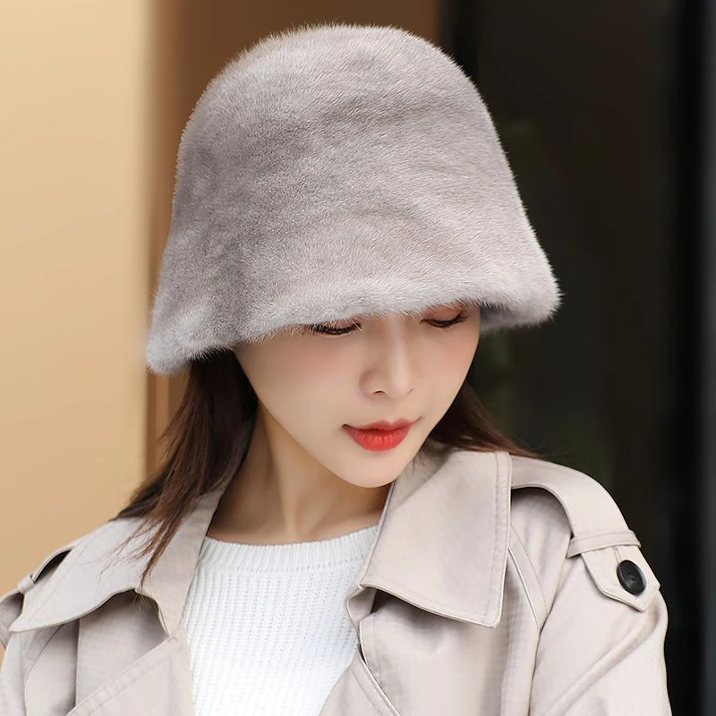 韩版女士水貂帽子秋冬季女男士渔夫帽旅行百搭水貂皮草帽