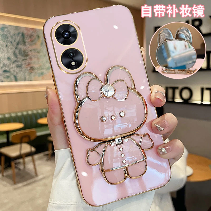 适用OPPOA1Pro手机壳兔子补妆镜支架PHQ110全包防摔硅胶套女网红