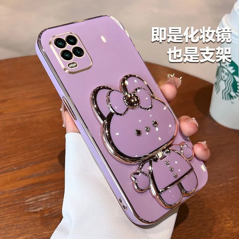 适用小米10青春版手机壳兔子补妆镜支架mi10litr全包防摔硅胶套薄