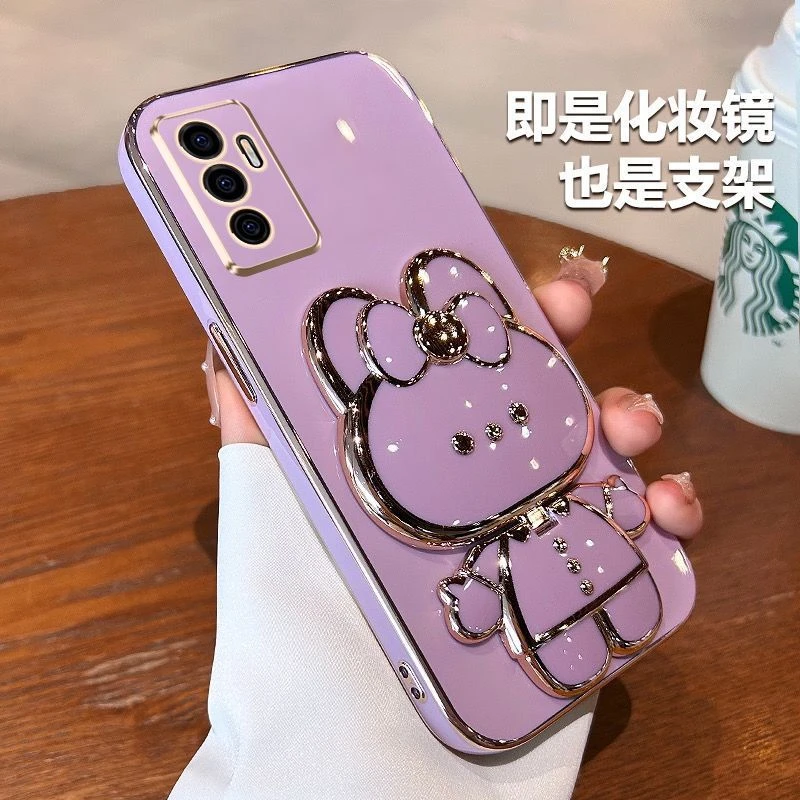 适用vivoS10E手机壳兔子补妆镜支架V2130A全包防摔硅胶保护套超薄