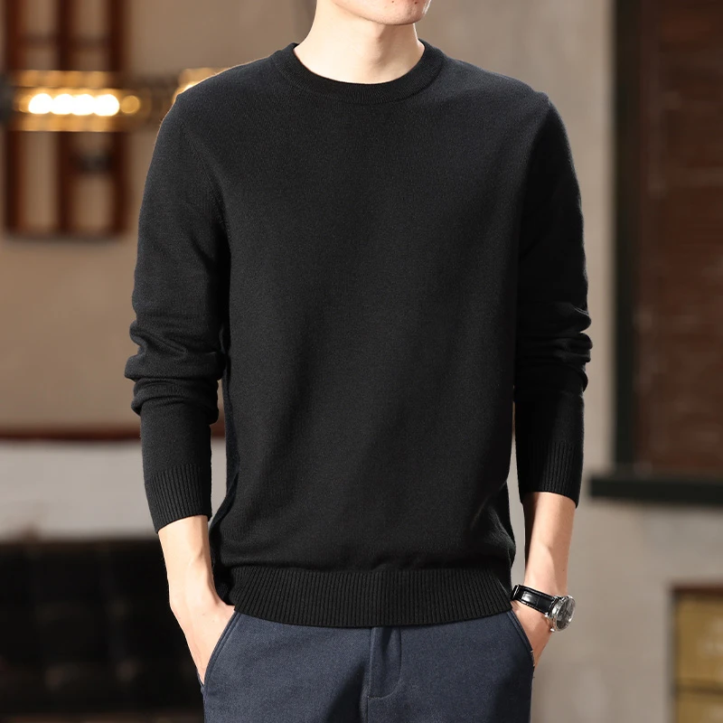 男士针织衫毛衣潮牌宽松圆领上衣2025秋冬新款黑色休闲百搭长袖男