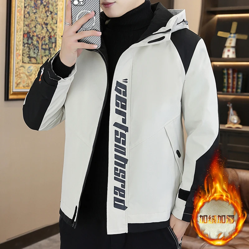2024男士冬季新款连帽休闲加绒棉服夹克外套男工装潮流保暖棉衣男