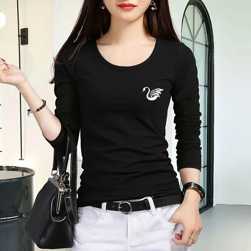 优质棉T恤女韩版修身弹力2025春秋新款女装圆领长袖打底衫女上衣