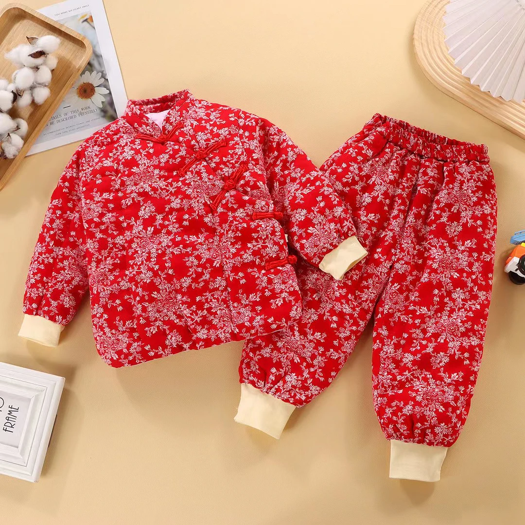 大红色唐装棉服棉花套装