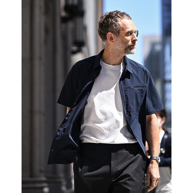 TWO PALMS  抗皱免烫 新款商务短袖衬衫外套薄款衬衣男士夏季