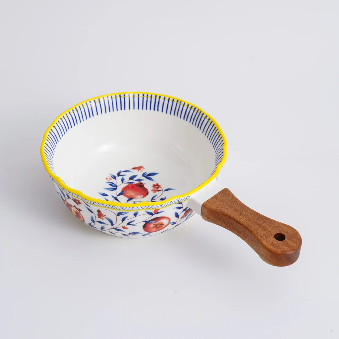 【一切美好】《吉祥》 28.5cm（含手把） 木把圆碗  大号高温釉中