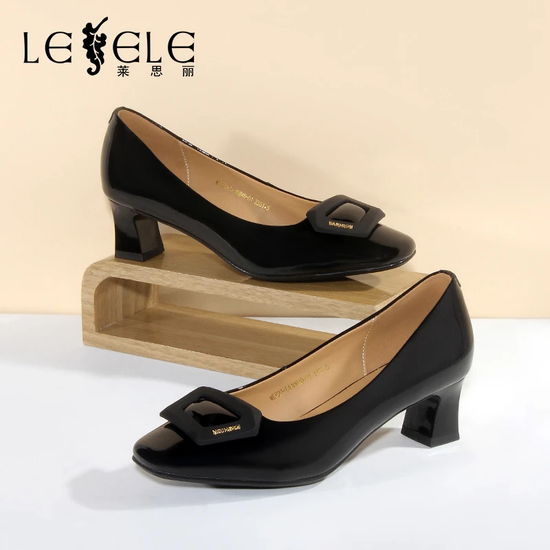 莱思丽新款粗跟浅口时尚女单鞋LA10848