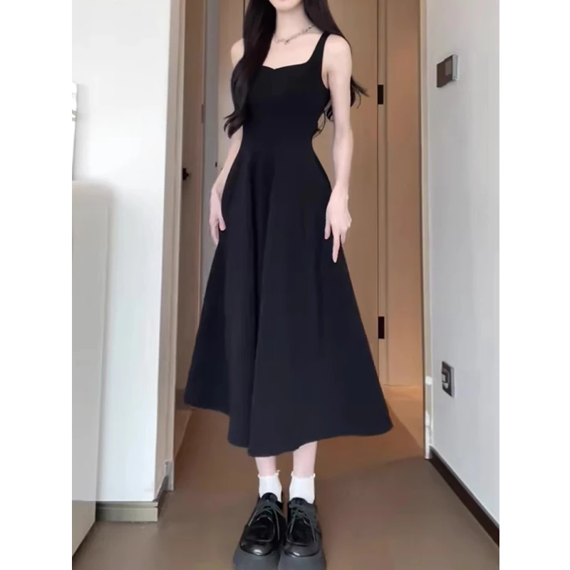 吊带连衣裙女夏季内搭简约中长款气质小黑裙修身显瘦性感黑色长裙