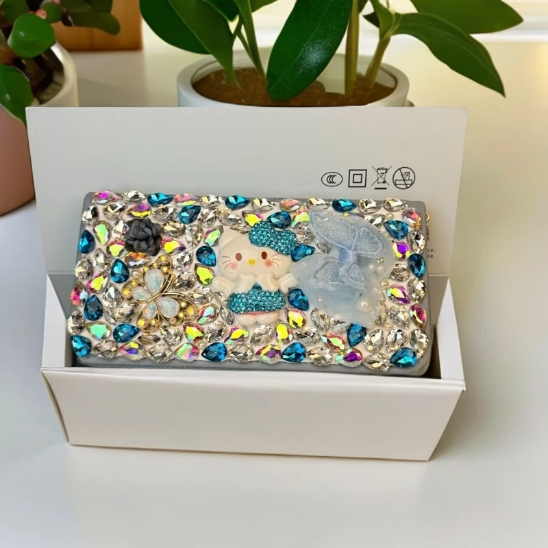 单层镶钻新款时尚可爱卡通女士长款拉链钱包大容量零钱包多卡位