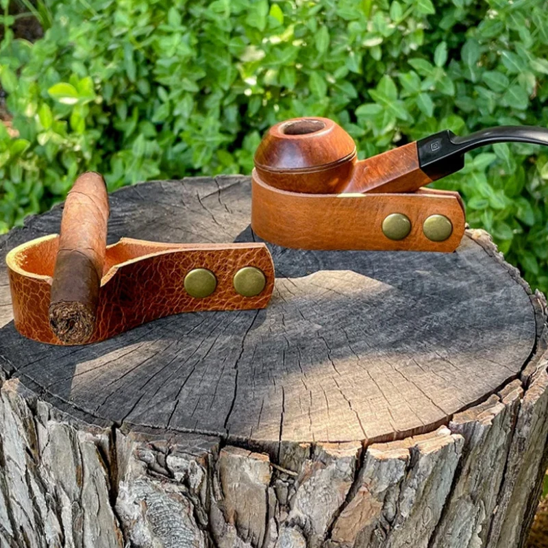 头层皮烟斗架便携烟斗座便携式男士烟具配件皮烟斗座