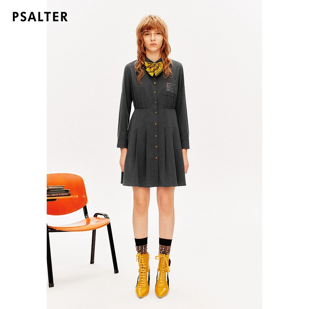 [智性学院风]PSALTER诗篇复古条纹领结百褶衬衫裙连衣裙
