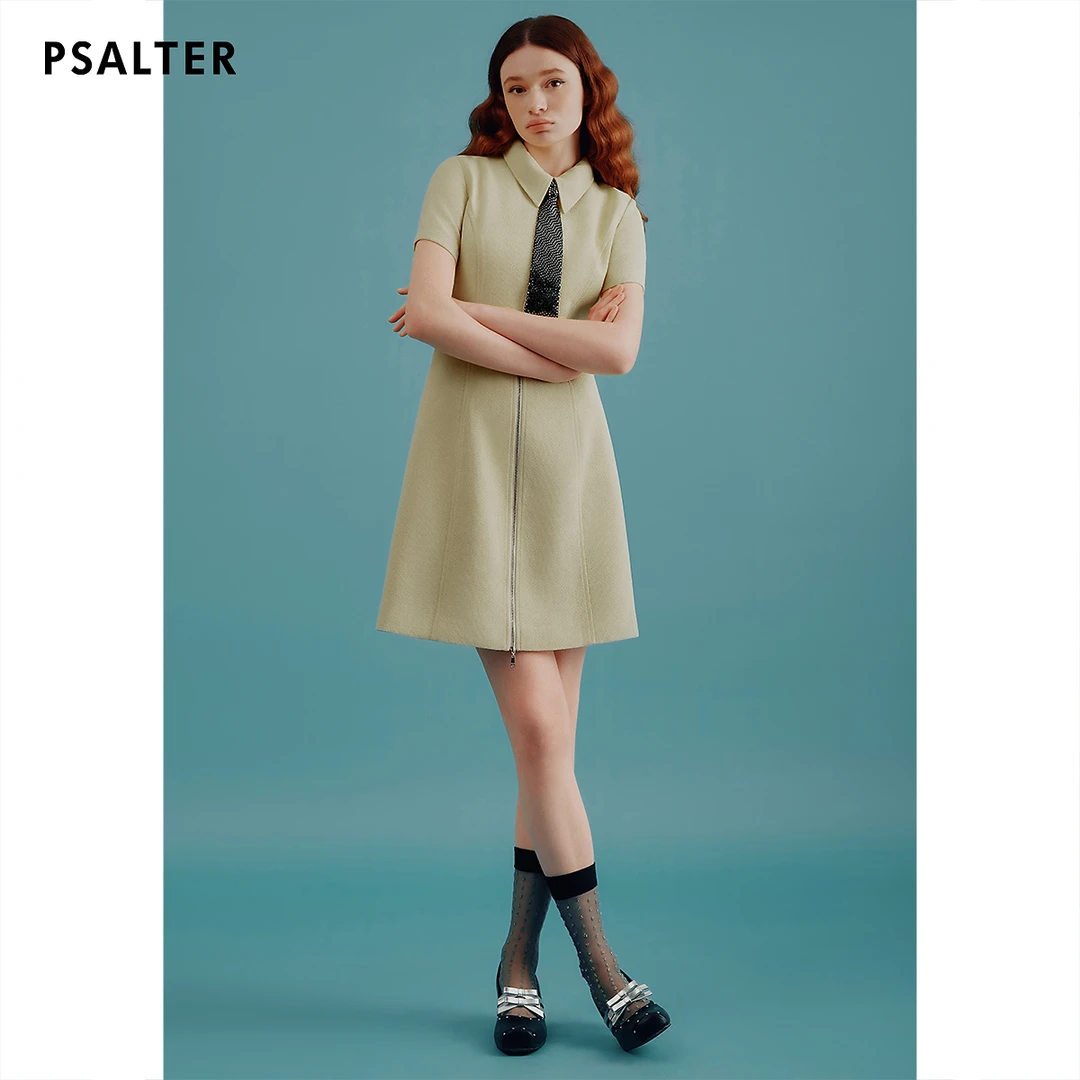 [智性学院风]PSALTER诗篇翻领收腰粗花呢衬衫裙连衣裙夏款