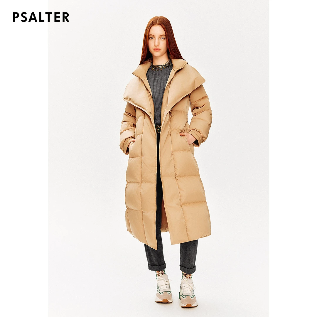 PSALTER诗篇鹅绒服美拉德假两件翻领长款系带羽绒服冬款