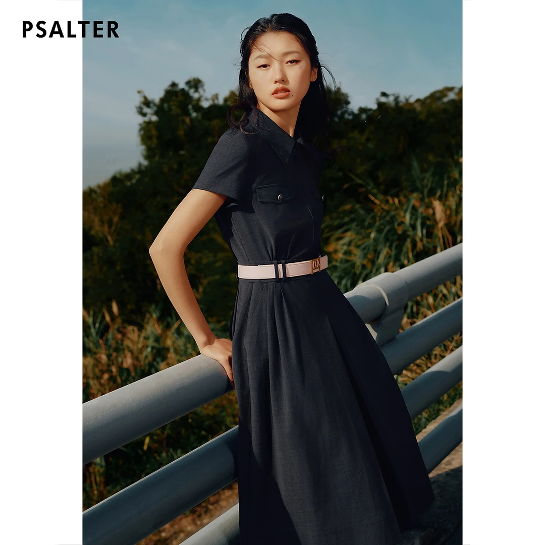 PSALTER诗篇翻领收腰复古学院风衬衫裙连衣裙夏款