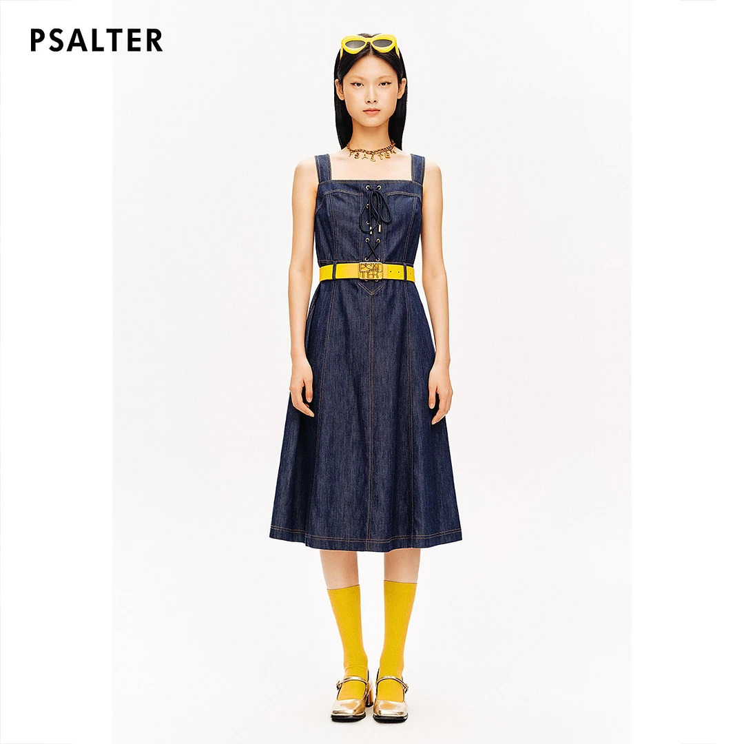 [天丝]PSALTER诗篇高腰绑带莱赛尔牛仔背带裙连衣裙夏款
