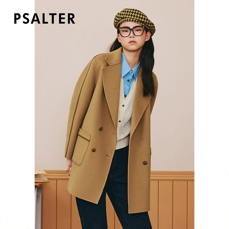 PSALTER诗篇山羊绒绵羊毛双面呢大衣小个子休闲中长款毛呢外套