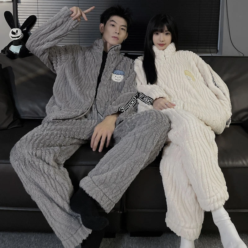情侣睡衣冬季加绒加厚珊瑚绒家居服男女款青少年可外穿学生套装