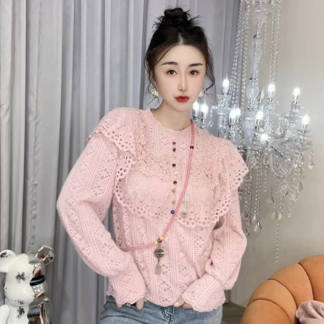 乐姐推荐-蕾丝气质国风秋冬新款百搭上衣-18471