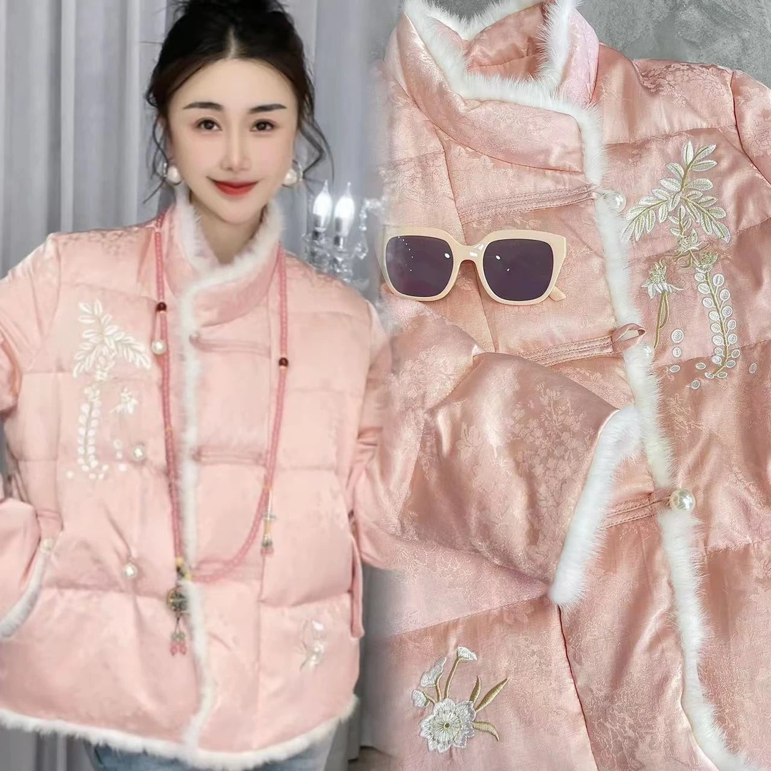 乐姐推荐-国风提花设计师拼接高端定制羽绒服-18469