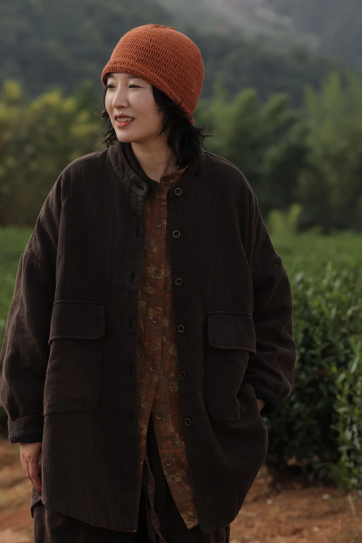 古蘭木-秋季新品文艺风石磨棉麻外套6796