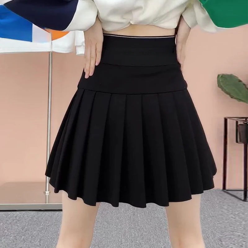 小萝莉仙腿细百褶裙春夏款大码胖mm防走光短裙弹性高腰显瘦收复a