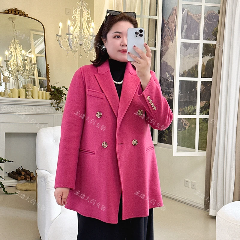 【羊毛大衣】200斤胖mm双面羊毛大衣大码女装秋冬新款高端大衣