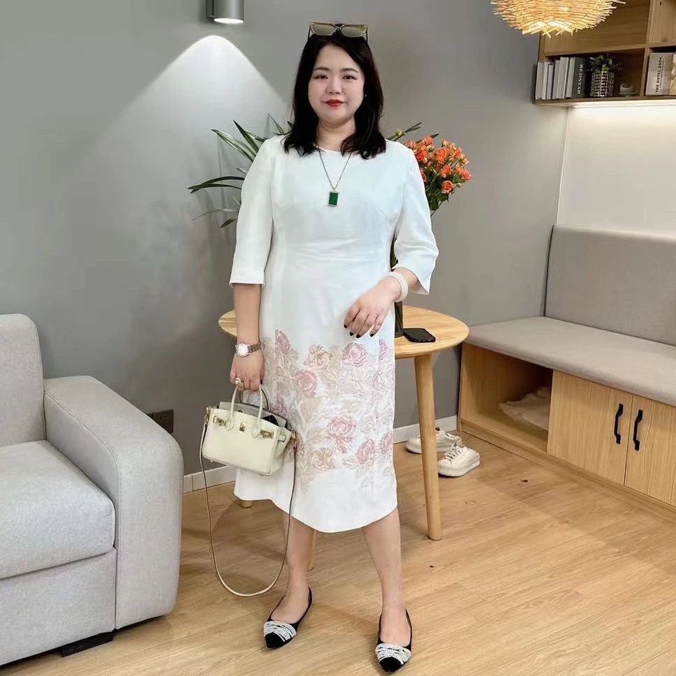 【印花连衣裙】录途大码女装2024新款200斤胖mm显瘦高端裙子
