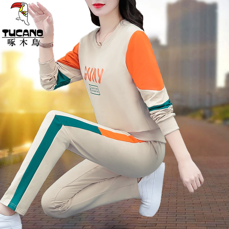 【官方】啄木鸟春秋休闲运动服套装女2025新款春季洋气减龄两件套