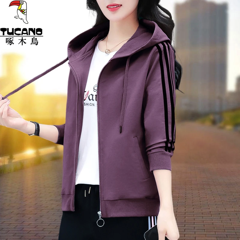 【官方】啄木鸟连帽短外套女春秋2025新款宽松大码百搭休闲长袖上衣