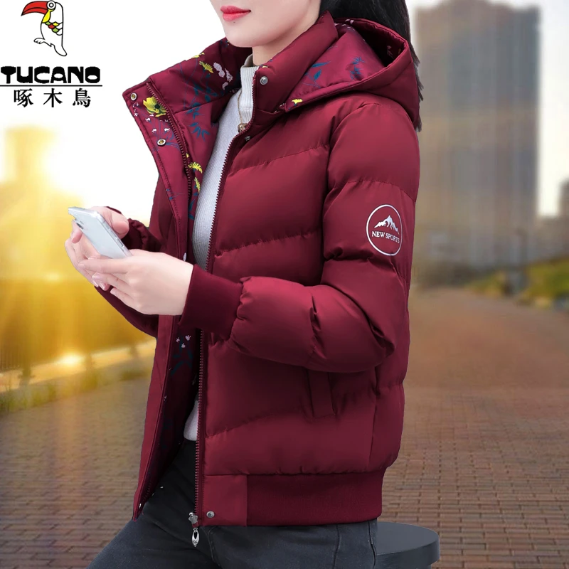 【官方】啄木鸟时尚棉服女2025冬季新款双面穿外套宽松大码棉袄棉衣