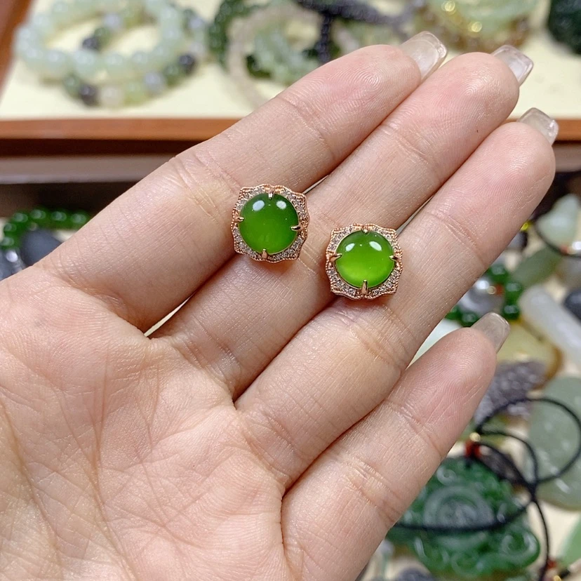 【闪购商品】和田玉耳饰银S925镶嵌小**l