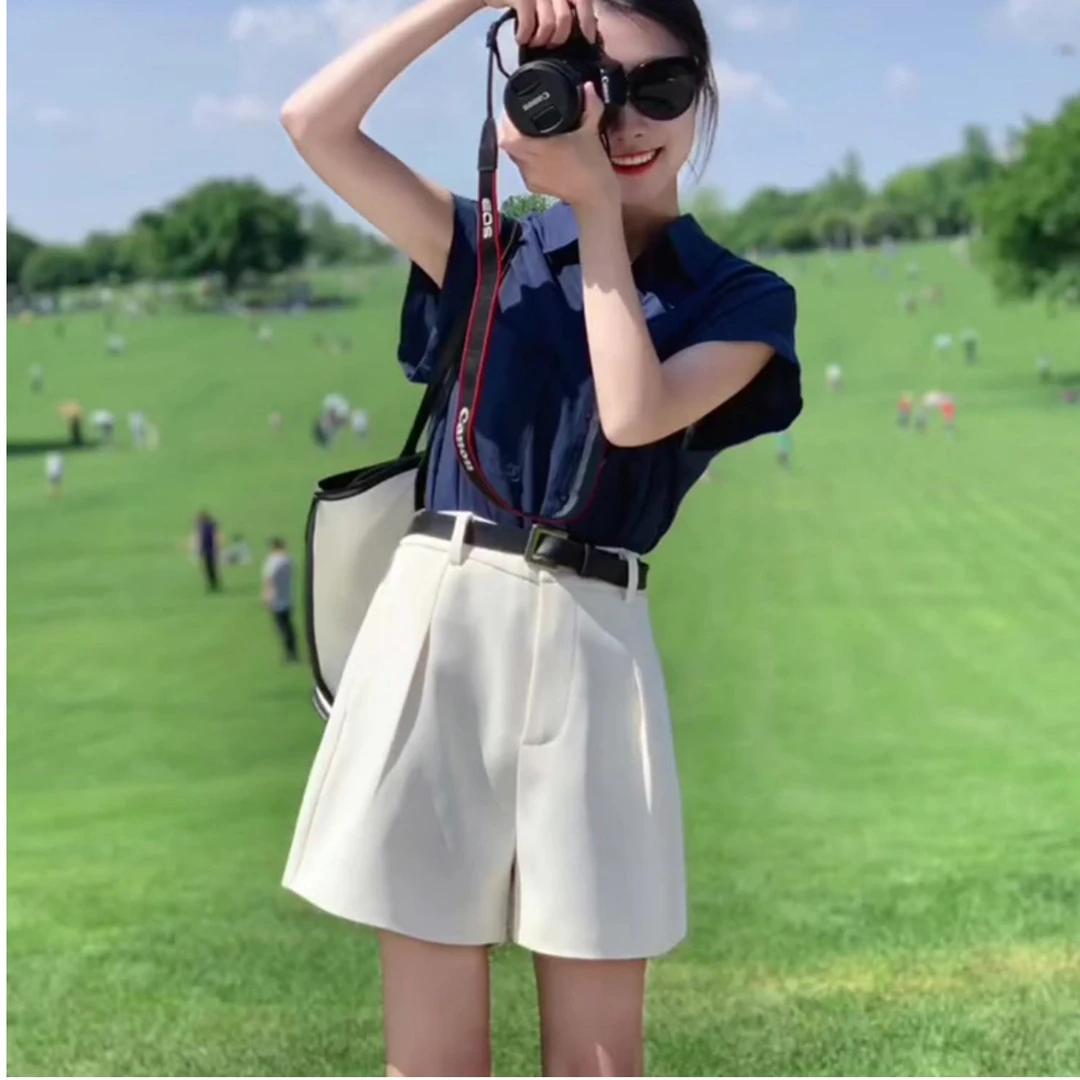 Oumi Gard小个子休闲减龄百搭宽松显瘦坎肩短袖西装短裤两件套