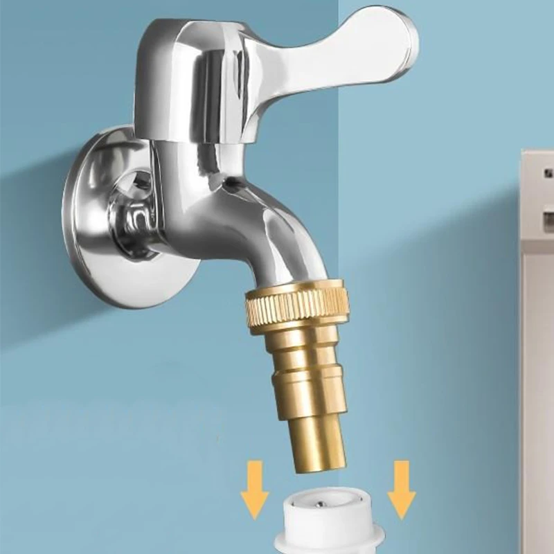 全铜洗衣机水龙头防脱落自动止水阀神器4分通用防漏水快速转接头