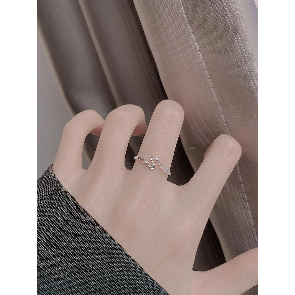 925银戒指 925纯银比翼双飞戒指女简约冷淡风ins潮开口素圈指环小