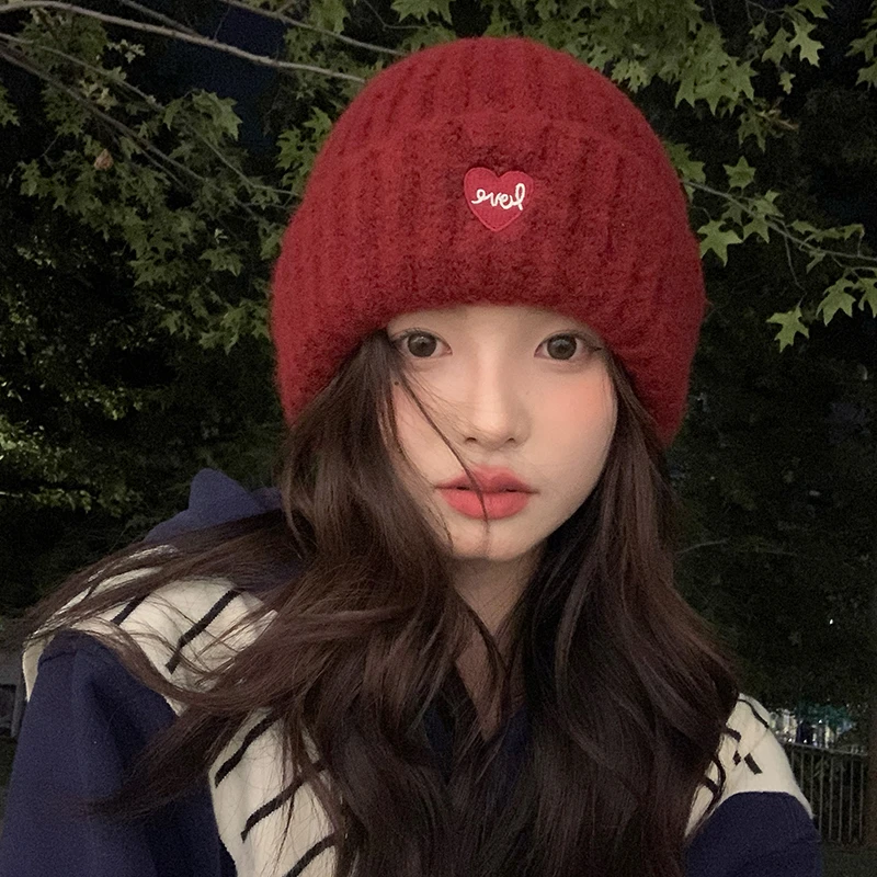 网红安可拉红加绒保暖针织帽子冬天冷帽护耳显脸小毛线帽百搭时尚