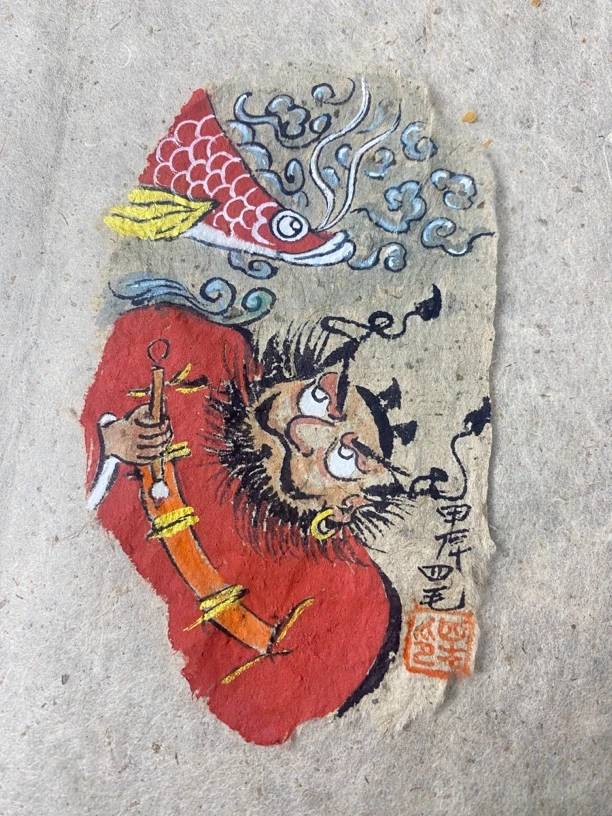 四毛钟馗纯手绘巴掌画手机壳夹画，通用款，可根据手机型号定制，