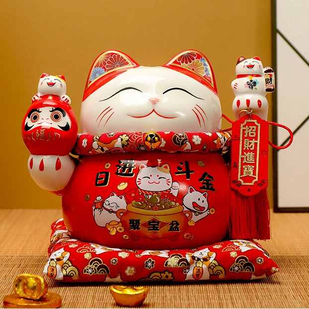 红色招财猫存钱罐精品陶瓷乔迁家居收银台店铺开业礼物发财猫礼品